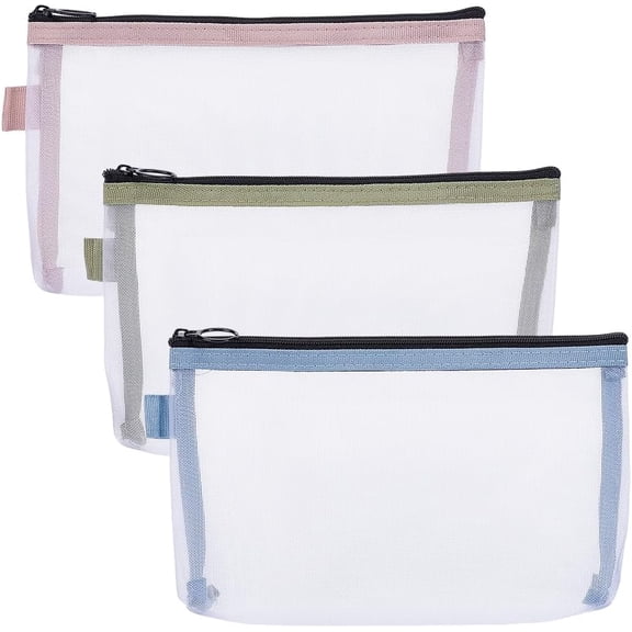 3 Pcs Mini Mesh Bag with Zipper Mini Mesh Makeup Bags Small Clear Nylon Makeup Portable Pouch Organizer Accessorie Storage Multi-color