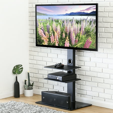 Cannon Low Profile Swivel Base - FITUEYES TV stand with mount - Universal Floor Swivel Tv base with Shelf for up to 65 inch Samsung TCL Apple Vizio TV TT307001MB