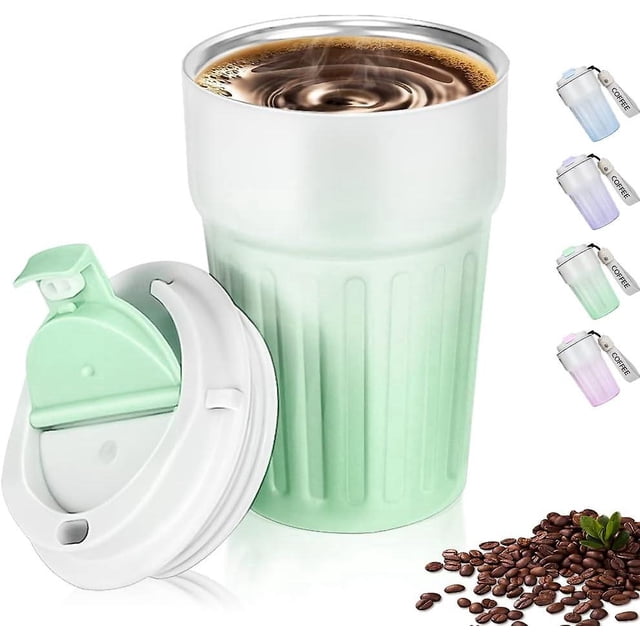 Taza En Acier Inoxidable 400ml (vert) Impermable, Taza Isotérmica Pour Le Caf Et Le Th, Sans Bisphnol A (bpa), Rutilisable, Taza Isotérmica En Acier, M