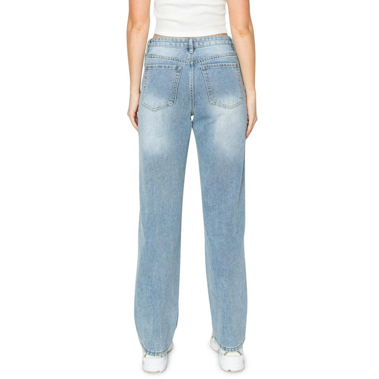 ★★ ★★ Women's Low Rise Relaxed Fit Mid Blue 3 KHAKI & BLUE Women's Low Rise Comfortable Relaxed Fit Baggy
