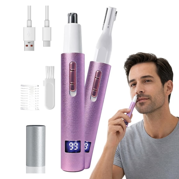 LED Display Eyebrow Nose Hair Trimmer 2-in-1 Rechargeable Ear and Facial Hair Clipper for Men Women Painless Grooming with Dual-Edge Blades and Easy Cleaning (1PC)