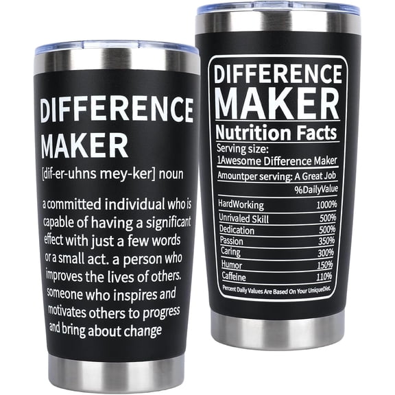 Difference Maker Gifts Cup Tumbler, Work Anniversary Employee Appreciation Gifts, Thank You for Men Women Teachers Bestfriend Boss Mugs Coffee, Inspirational Present for Coworkers Nurses Week