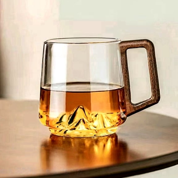 Fmxomd Glass Coffee Mugs, Ice coffee cups, Large Clear Tea Cup, Glass Mugs with Wood Handle, Glass Cups for Latte, Cappuccino, and Tea