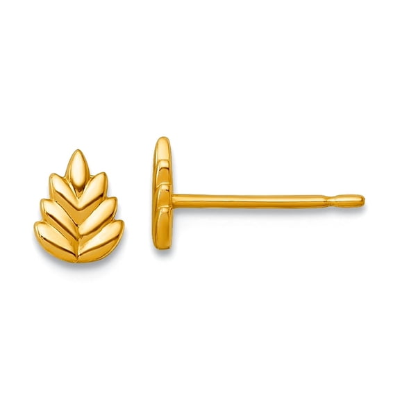 14k Solid Yellow Gold Polished Leaf Post Earrings 5.4x4.3mm Wide Stud Earring for Women - .5 Grams