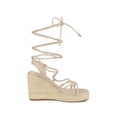 thumbnail image 3 of BLISSFUL STEP Women's Lace Up Platform Heel Espadrilles Wedge Sandals Beige 10, 3 of 7