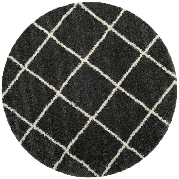 SAFAVIEH Hudson Amias Plush Geometric Shag Area Rug, Dark Grey/Ivory, 5' x 5' Round