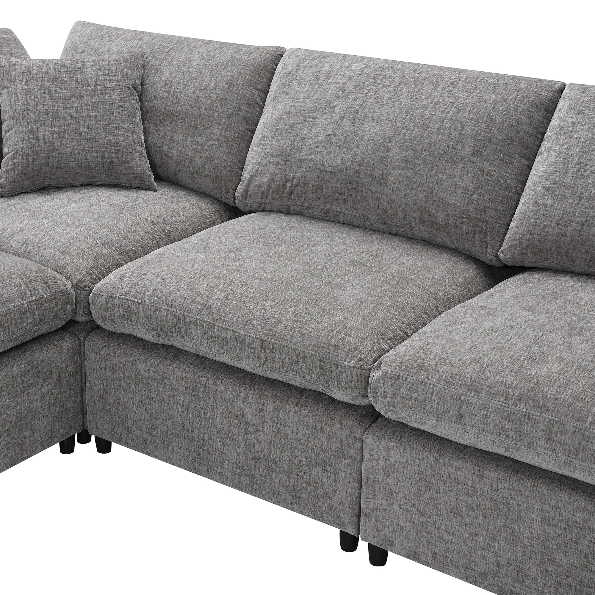 MAYEERTY 130x65" Modern Modular Cloud Sofa Bed - 6-Seat Chenille U-Shaped Sleeper with Ottoman, Free Combination for Living Room/Apartment, 3 Colors