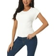 thumbnail image 4 of INSPIRE CHIC Women's Casual Cap Sleeve Knit T Shirts Crewneck Basic Summer Tops Slim Fit Solid Color Blouse XL White, 4 of 6