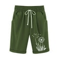 thumbnail image 2 of BRGZLK Knee Length Shorts for Women Casual Loose Wide Leg Linen Shorts Basic Printed Drawstring Elastic Waist Lounge Short with Pockets Army Green XXL, 2 of 3