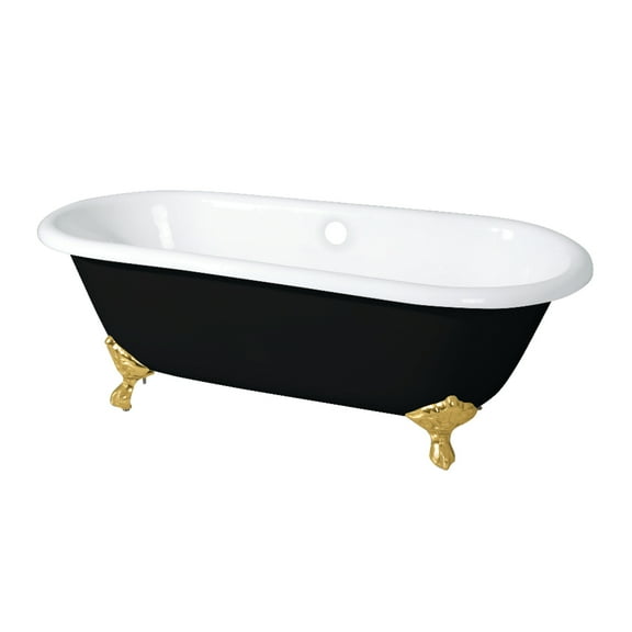 Aqua Eden VBTND663013NB7 66-Inch Cast Iron Oval Double Ended Clawfoot Tub (No Faucet Drillings) in Black/White/Brushed Brass