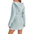 thumbnail image 3 of WTOBBY Women's Plush Hooded Bathrobe Solid Color Fleece Warm Robe Winter Loungewear Cozy Home Wear Sleep Cover Up Comfy Pajamas,Mint Green L, 3 of 5