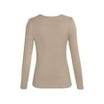 thumbnail image 3 of SAYOO Women Spring T-Shirt Solid Color Ribbed Henley Neck Long Sleeve Slim-fitting Pullover for Girls Autumn, 3 of 6