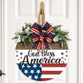 thumbnail image 5 of God Bless America Patriotic Door Hanger, 14 Inch Wooden Round Front Door Sign with American Flag Bow & Faux Greenery, Red White Blue 4th of July Independence Day Memorial Day Porch Wall Decor, 5 of 8