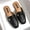 Black, variant on Women's Elegant Faux Leather Mules, Metal Buckle Knot Detail Slides, Chic Closed Toe Footwear for Office, Date, Shopping Brown 40