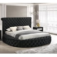 thumbnail image 3 of Bed Frame 1pc Unique Round Plush Black Velvet Button-Detailing Storage Bed King Size, 3 of 8