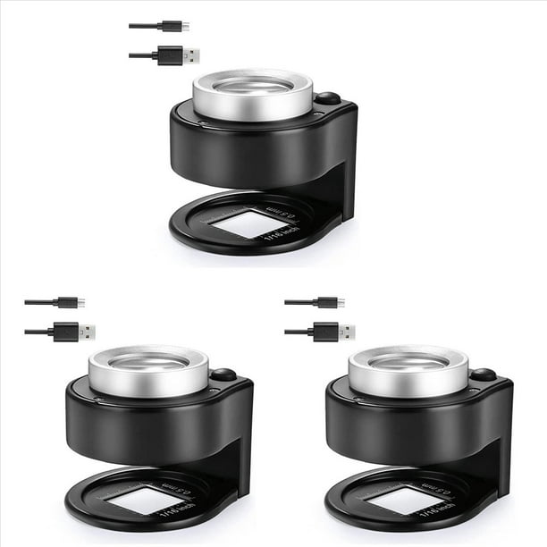 3piezas Lupa de Lupa 30X con 6 Luces LED, Lupa Recargable de Metal para Joyeros de Escritorio Portátil, Lupa con Luz