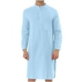 thumbnail image 3 of JGTDBPO Kaftan Robe for Men Men's Nightshirt Casual Long Sleeve Button Down Loose Sleep Shirt Thobe Muslims Dresses Side Split Gown Shirt Soft Comfy Nightgown, 3 of 6