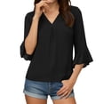 thumbnail image 4 of Turilly 3/4 Sleeve Ruffled Cuff Chiffon Shirts for Women Women's Point V-Neck Ruffle Sleeves Casual Chiffon Shirt Top, 4 of 4