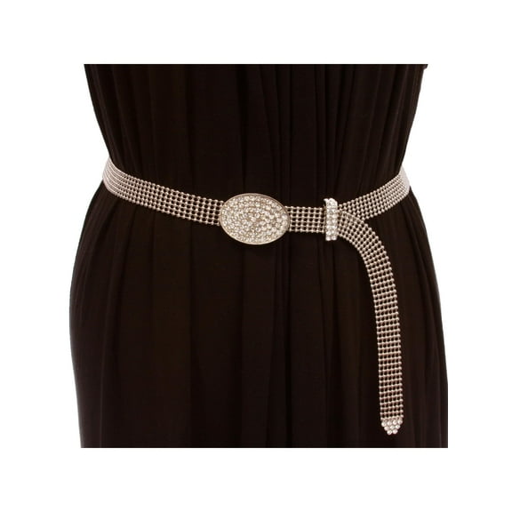 3/4" Rhinestone Encrusted Oval Mesh Metal Ball Chain Belt