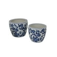 thumbnail image 3 of BenJara Garden Planter Set of 3, Vintage Style White Blue Floral Ceramic, 3 of 5