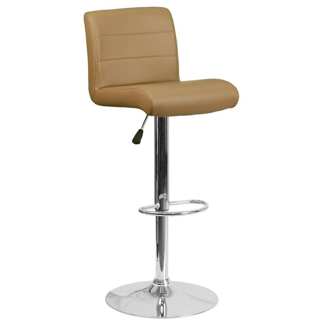 Contemporary Burgundy Vinyl Adjustable Height Barstool with Rolled Seat and Chrome Base