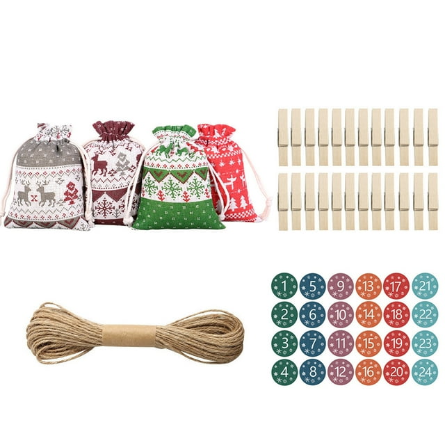SUNSIOM Christmas Candy Bag Set Hanging Drawstring Gift Bags Treat Bags with Rope and Tag/Stickers