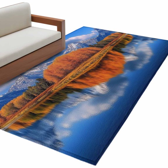Landscape Sky AreaRug 3x5ft Modern Forest Lake Maple Snow Mountain Non-SlipWashable SquareRugs Soft Felt Indoor Floor Mat for Bedroom Kitchen Living Room Bathroom
