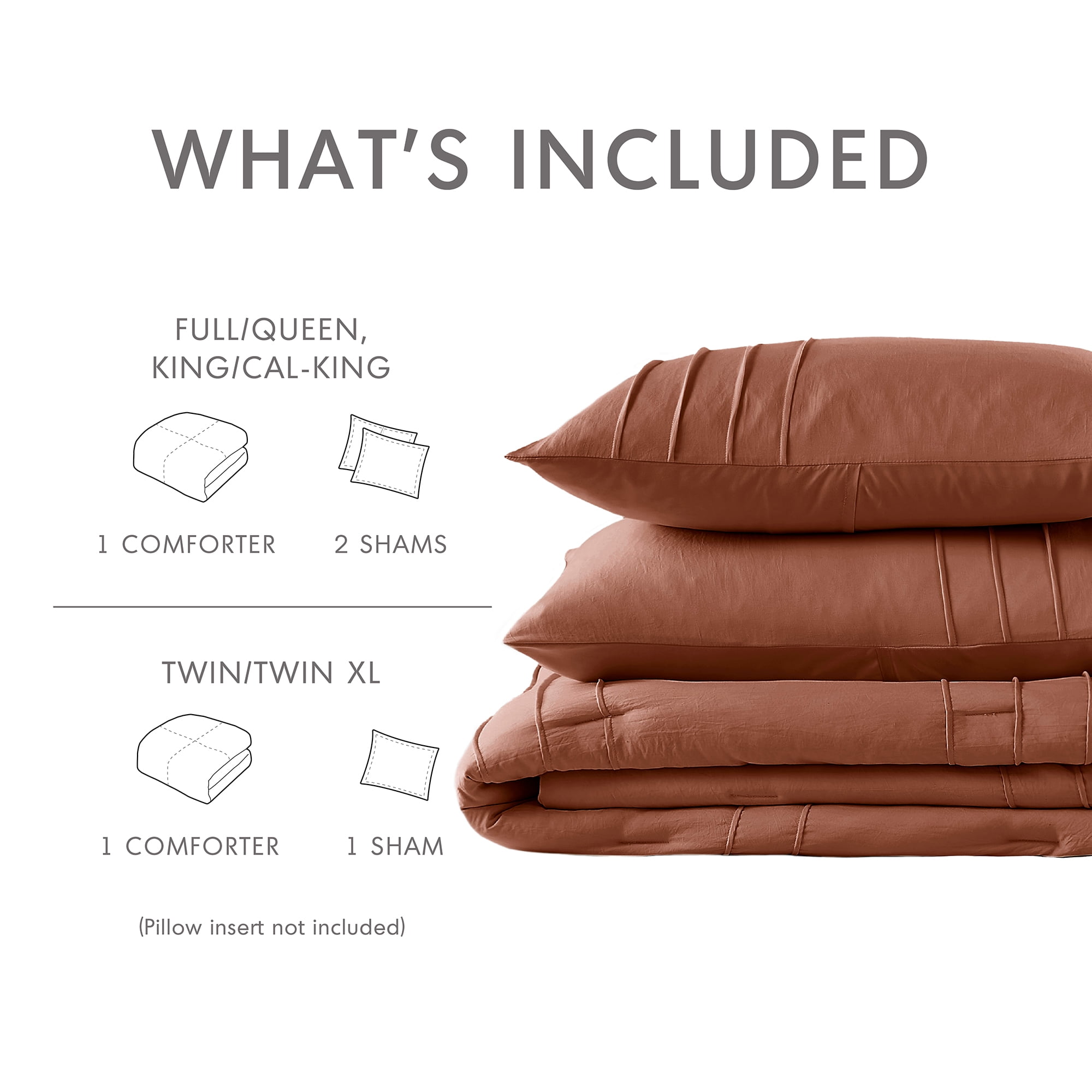 Regency Heights Twin/Twin XL Comforter Set, Boho 2-Piece Pintuck Stitching Dorm Bedding Set, Soft Washed Pleated Bed Sets with Pillow Sham Clay