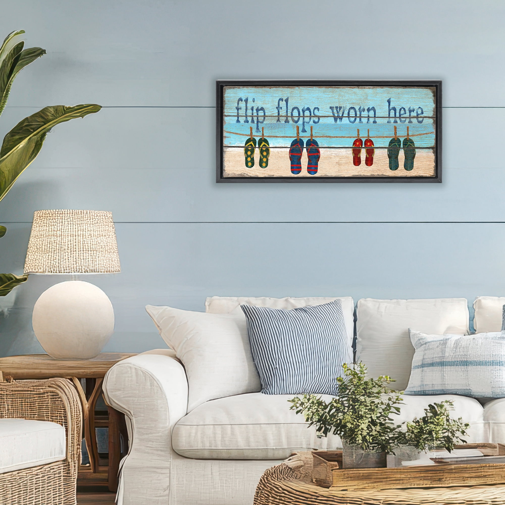 Stupell Industries Flip Flops Worn Here Black Framed Floater Canvas Wall Art, design by Gail Fraser