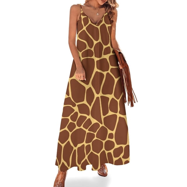 Vestido sin mangas con estampado de jirafa marrón y amarillo, ropa de verano para mujer 2024, vestidos de noche para mujer, vestidos de fiesta para mujer