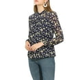thumbnail image 4 of MODA NOVA Junior's Button Down Long Sleeve Floral Chiffon Ruffle Shirt Navy Blue XXL, 4 of 5