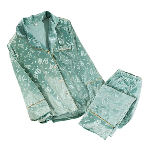 Camisón moda Gibobby Pijamas de terciopelo dorado mujer explosión roja manga larga primavera otoño invierno XL