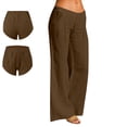 thumbnail image 2 of Ladies Cotton Linen Casual Pants, Washed Crinkled Solid Color Comfortable Long Pants with Back Pockets, Elastic Waist Pull On Pants for Daily Wear, Vacation and Beach Coffee S, 2 of 6