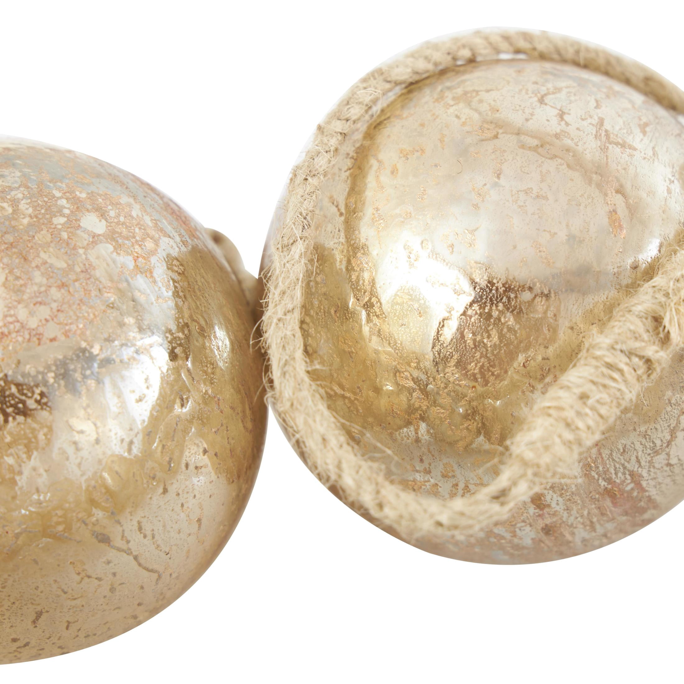 DecMode Handmade Round Extra Long Frosted Orb Brown Glass Garland with Tassel with Knotted Jute Rope