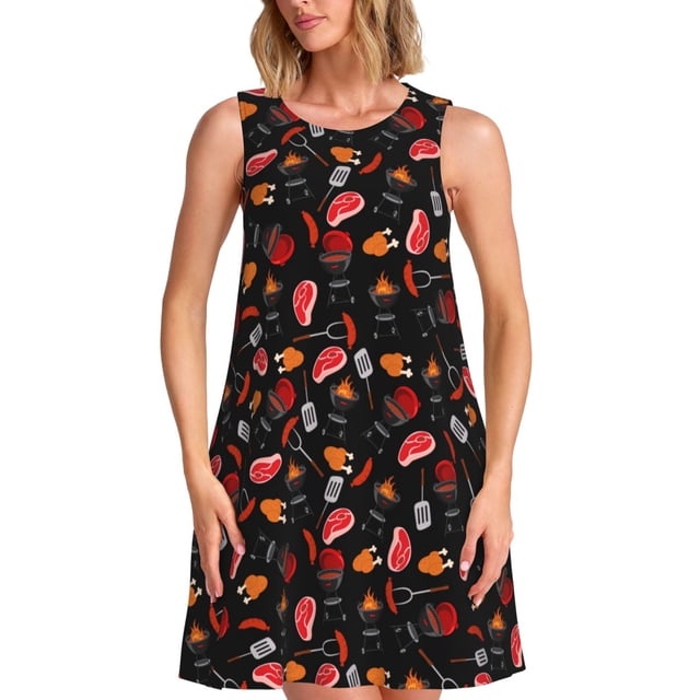 Balery BBQ Vestidos de verano para mujer con estampado: vestido holgado sin mangas, vestido playero informal y cómodo para días calurosos.