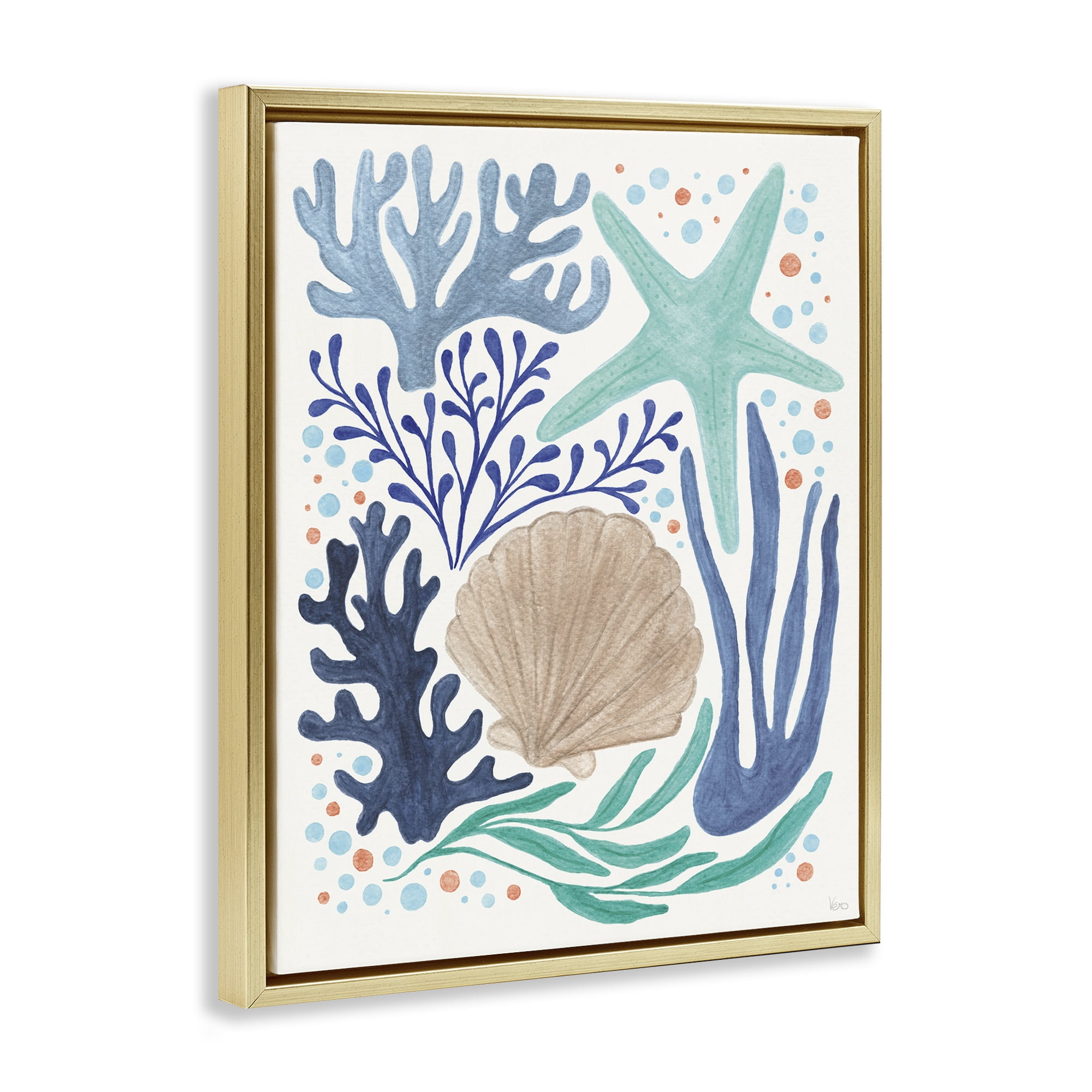 Stupell Industries Aquatic Coastal Currents Nautical & Beach Painting Gold Floater Framed Canvas Art Print Wall Art, 17 x 21