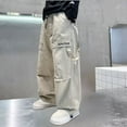 thumbnail image 4 of Eltusu Boys Cargo Pants, Elastic Waist Loose Fit Spring Fall Cotton Wide Leg Pants Khaki Size 8 T, 4 of 5