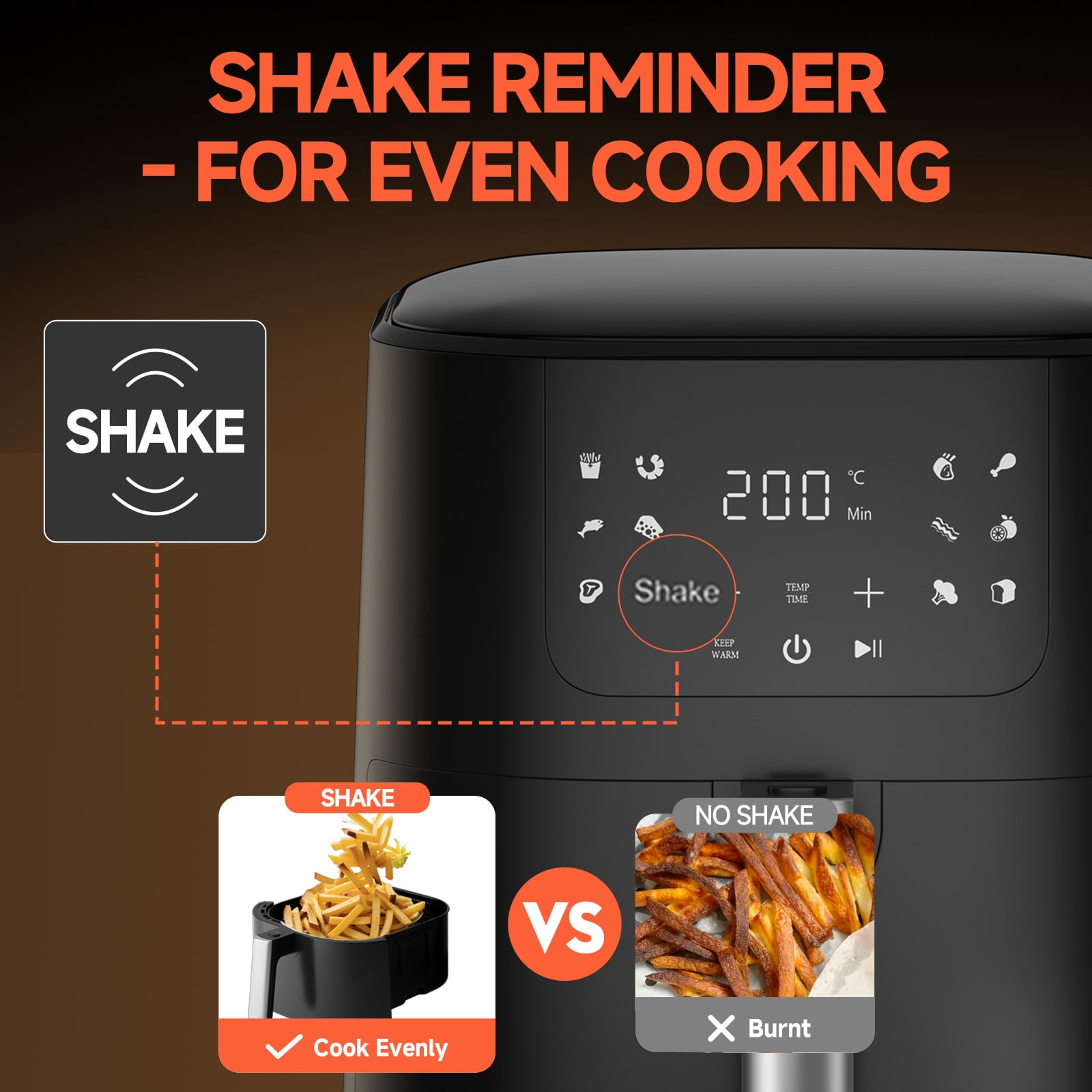 LUCKLIFE 5.28 Qt Capacity Air Fryer with Shake Remind  , 11 Presets Fry Touch Panel , Max 400F for Cooking,Black