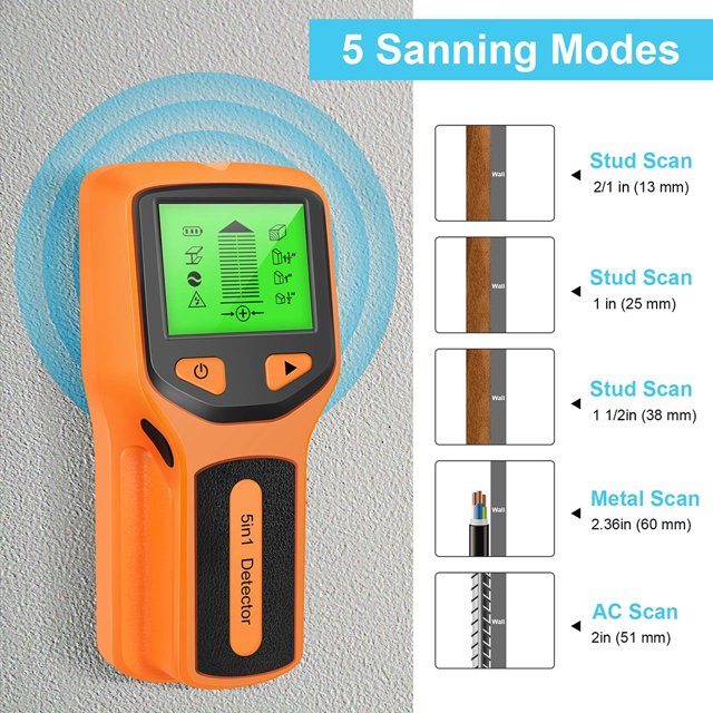 5 en 1 LCD Digital Wall Studs Detector de metales Cable Rastreador de profundidad Buscador de tuberías de madera Ndcxsfigh Para estrenar
