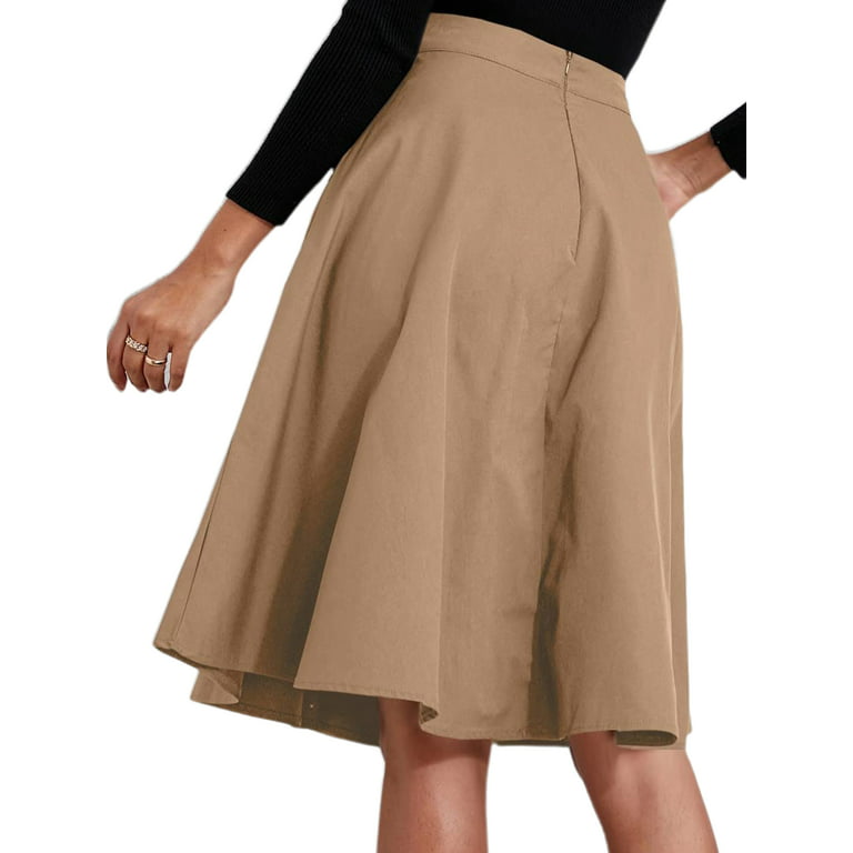 Glonme Ladies Skirts Solid Color Midi Skirt High Waist Beach Flowy