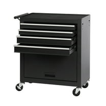 Rolling Tool Chest 4-Drawer, Black Steel Tool Cabinet with Wheels - Garage Workshop Storage Organizer for Tools, Parts & Accessories