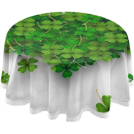 SKYSONIC Luck Clover Shamrock Round Tablecloth Leaf Spring Patrick's Day Washable Polyester Table Cloth Home Restaurat Decorative Table Cover for Wedding Party Dining 60in