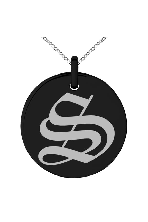 Stainless Steel Letter S Initial Old English Monogram Engraved Small Medallion Circle Charm Pendant Necklace