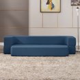thumbnail image 5 of ijuicy Twin Size Foldable Sleeper Sofa Bed with Linen Upholstered, Convertible Sofa with 3 Ottomans, Fold Out Futon Sofa Bed with Memory Foam Mattress, Twin Size Floor Couch, Blue, 5 of 7