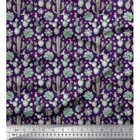 Soimoi Rayon Fabric Floral Succulents & Cactus Tree Printed Fabric 1 Yard 42 Inch Wide