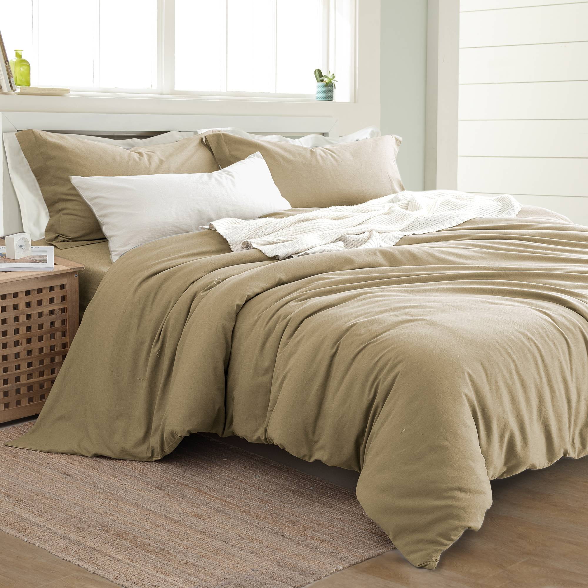Modern Threads 3 Piece Linen/Cotton Blend Duvet Set, Beige, King