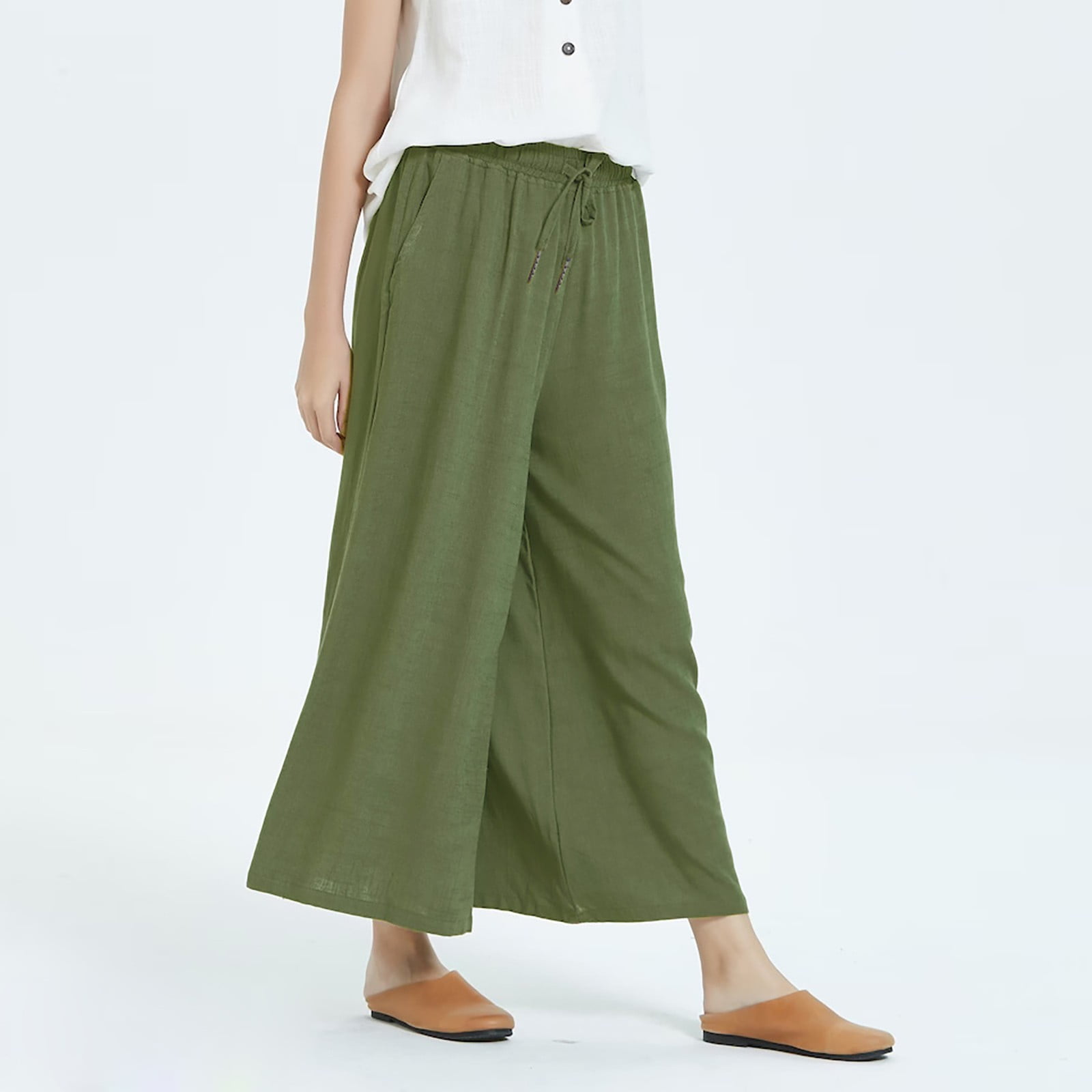 YANXIAO Elastic Wide Leg Pants Casual Soild Comfortable Beach Pants ...