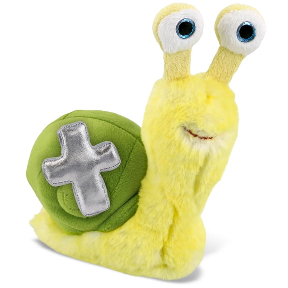 DolliBu Super Soft Yellow Snail Stuffed Animal with Silver Cross Plush - Religious Baby Baptism Gifts for Boys and Girls, Dedication Christening Gifts Plush Prayer Toy Healing Teddy Bear - 5.5 Inches