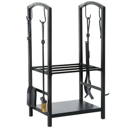 Large Indoor Firewood Rack HOMCOM 2-Tier Heavy Duty Firewood Rack Log Holder Indoor Outdoor with 4 Tools & Accessories ()