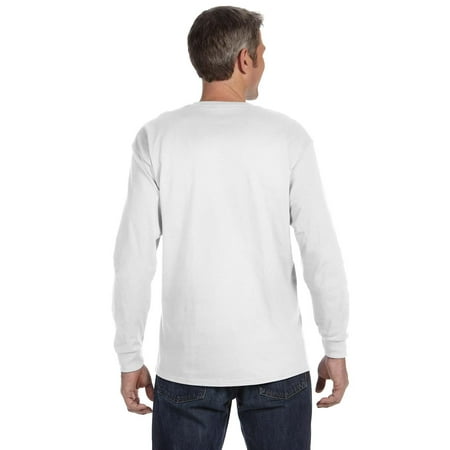 Hanes, 5586, Men's, Tagless Long Sleeve Tee, 1 Lime + 1 White, Small ...